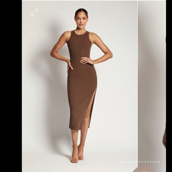 Meshki Dresses & Skirts - Meshki viola chocolate brown - ribbed maxi split racer dress